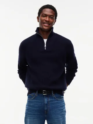 FISHERMAN RIB ZIP MOCK Navy Blue - Gr. - S