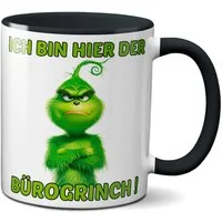 TASSENKING Tasse, Weihnachten "Bürogrinch" - lustig - Tasse - Kaffeebecher (schwarz)