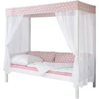 Ticaa Himmelbett Himmelbett "Rosa" 310 Kiefer Weiß (Rosa/Weiß, Oberer Teil abnehmbar und als Einzelbett stellbar