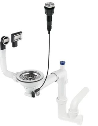 Neuesbad Siphon SPACE SAVER für 1-Becken Granit SINKS 3,5'', mit POP UP Ablauf mit BUTTON NB1DEZXY99821