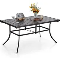 PHI VILLA Gartentisch (152 * 89 cm Gartentisch Terrassentisch Wetterfest, für 6 Personen Terrassentisch Draussen Metalltisch Gartenmöbel), Gartentisch mit Schirmloch