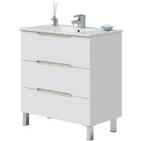freiraum Waschtisch-Set LEA, (Inklusive Kermaikwaschbecken Ref. 305950O), (2-tlg) inkl. Waschbecken, Weiß / Eiche Dekor - 80x86x45 (BxHxT)