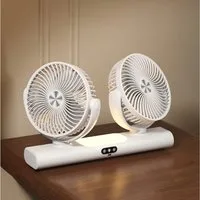 VIVIHEYDAY Akku-Ventilator Doppelkopf-Ventilator, wiederaufladbarer USB-Ventilator mit licht, & Haken, 360° drehbar, Auto-Luftzirkulator für Zuhause, Camping