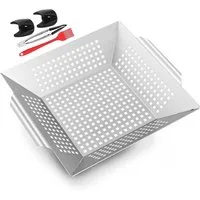 LA CUTE Grillschale Edelstahl Grillkorb Gemüsekorb Set mit Griff & Zubehör BBQ, (BBQ Grillkorb-Set, BBQ Grillkorb mit Zange und Backpinsel), Praktisches Lochdesign gleichmäßige Hitzeverteilung und sicheren Halt