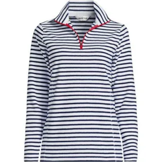Gemusterter Fleece-Pullover mit Reißverschluss für Damen in Petite-Größe, Damen, size: petite, Weiß, Polyester, by Lands' End