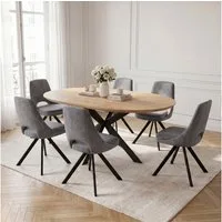 Jiexi Essgruppe Essgruppe rund ausziehbar zu oval MDF Tisch mit Flanell Stühlen
