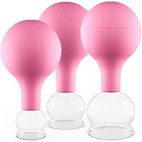 pulox Vakuum-Massager Schröpfgläser Set aus Echtglas 3 Stück diverse Größen klein Pink