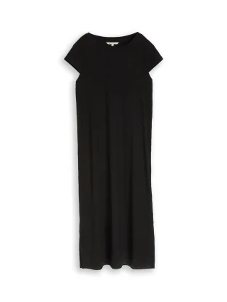 Denim Tom Tailor - Loose Fit Midi-Kleid mit Rippstruktur deep black - Gr. - L