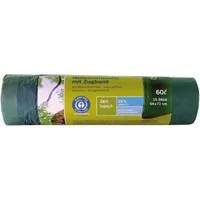 SECOLAN Müllbeutel, 15 Stück/Rolle, mit Zugband, 60 Liter, grün, 100% Recycling-Material