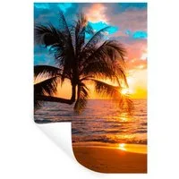 MuchoWow Wandsticker Palme - Sonnenuntergang - Horizont - Strand - Meer - Tropisch (1 St), Wandaufkleber, Selbstklebend, Wohnzimmer, 20x30 cm