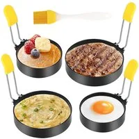 TUWENA Herzkuchenform 4 Stück Spiegeleiform Edelstahl, Mit Silikon Klappgriffen und Ölpinsel