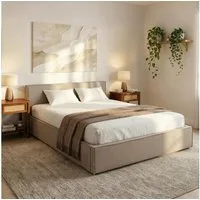 IDIMEX Polsterbett PESARO, Doppelbett 140x200 cm mit Lattenrost und Kopfteil Leinen Optik Greige