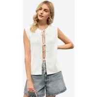 Imily Bela Strickweste Damen Ärmellos mit Bindebändern für Sommer Strandlook (Packung, 1-tlg., 1per-Pack) gehäkelt in Unifarbe