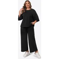 Imily Bela Hausanzug Damen Schlafanzug 2-teiliger in Übergröße (Set, 2 tlg., 3/4-Arm Bluse + Weite Hose) in Unifarbe