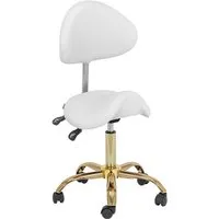Physa Drehstuhl Sattelstuhl Sattelhocker mit Lehne Rollhocker Weiß/Golden, Golden, Weiß