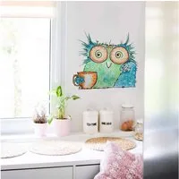 K&L Wall Art Wandtattoo Wandtattoo Hagenmeyer Lebensfreude lustige Kaffee Eule Küche, Wandbild selbstklebend, entfernbar