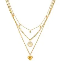 KARMA Kette mit Anhänger Layering Halskette Damen Gold Herz Lebensbaum (Statementkette, 1-tlg., Layering-Kette Geschenk für Sie), Titanstahl Damenkette Damenschmuck