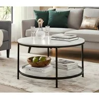 VASAGLE Couchtisch Wohnzimmertisch rund, klein, marmor, modern (inkl. Zubehörpaket & Anleitung), Beistelltisch, rund, Ø 65/80 x 46cm, weiß