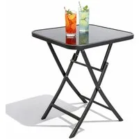 Mojawo Küchentisch Bistrotisch Klapptisch wetterfest Dunkelgrau Glas / Metall 60x60xH70cm