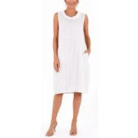 dy_mode Midikleid Damen Leinenkleid Luftiges Midi Sommerkleid Ballonkleid Strandkleid in Unifarbe, Wasserfallkragen, mit seitlichen Eingriffstaschen