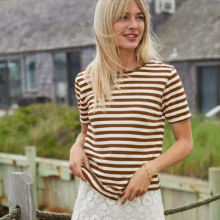 Supima Kurzarm-Shirt mit rundem Ausschnitt für Damen in Petite-Größe, Damen, size: petite, Braun, Baumwolle, by Lands' End