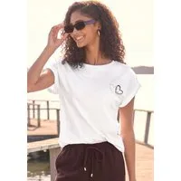 Venice Beach Kurzarmshirt mit dezentem Herzdruck und Ärmelaufschlag Rundhalsshirt mit Frontprint, T-Shirt aus Baumwolle, lockere Passform