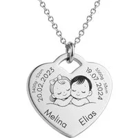 BS Schmuckdesign Kette mit Anhänger mit Gravur Personalisierte Halskette Geburtskette Herzkette Mutter-Kind (inkl. Gravur), personalisierbar inkl. Geschenkbox