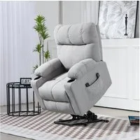 HOMCOM Massagesessel Aufstehhilfe mit Wärmefunktion, Becherhalter, Fußteil (Relaxsessel, 1-St., Fernsehsessel), für Wohnzimmer, Arbeitszimmer, Grau