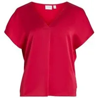 Vila Blusenshirt Satin Blusen Glänzendes Kurzarm Oberteil für Damen Recyceltes Material nachhaltig Normal Fit V-Ausschnitt Kurzarm
