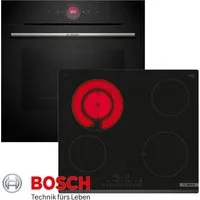BOSCH Elektro-Herd-Set Bosch Herd-Set Autark Backofen Serie 8 Teleskop + Kochfeld Glaskeramik, mit Teleskopauszug nachrüstbar, -ecoClean Plus Ausstattung: Rückwand, EcoClean-Rückwand, TFT-Display, PowerBoost