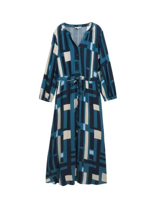 Tom Tailor - Maxi-Kleid mit Knopf-Details und Kordelzug blau - Gr. - 38