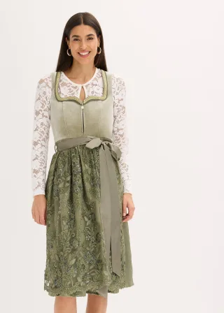 bonprix Dirndl mit Pailletten Schürze (2-tlg.Set), grün, Gr.42, Glänzendes Dirndl mit Samt-Mieder und einer Schürze mit gemusterter Paillettenstickerei