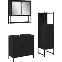 vidaXL Badezimmer-Set Badezimmermöbel-Set 3 stk. Schwarz 33 x 33 x 113,5 cm, (3-St)