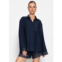 SASSYCLASSY Longbluse Oversize Bluse mit Spitzendetails Damen Fließende Bluse aus Viskosemix in lockerer Passform mit Brusttasche