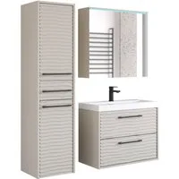 welltime Badmöbel-Set Canada - Fronten mit Wellenstruktur, (Komplett-Set, 3-St., Fronten mit Wellenstruktur), Badmöbel mit Soft-Close, Spiegelschrank, Waschtisch mit Becken