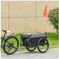 HOMCOM Fahrradlastenanhänger Transportanhänger für Fahrrad mit 20 Zoll-Luftreifen, Schwarz+Grau 130 x 64 x 64,103 cm