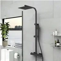 duschspa Duschsystem Thermostat Regendusche Duschsystem Kopfbrause Brausegarnitur, 2 Strahlart(en), Mattschwarz, G1/2, Edelstahl 304, Leicht zu Reinigen