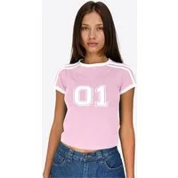 Imily Bela Print-Shirt Damen Sommer Cropped Kurzarm Y2k Kontraststreifen (Packung, 1-tlg., 1per-Pack) mit Rundhalsausschnitt Druck