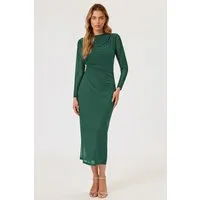 FS Collection Abendkleid Damen Abendkleid Maxikleid Partykleid Langarm Elegant Figurbetont (XS (EU:36 / UK:8) · S (EU:38 / UK:10) · M (EU:40 / UK:12) · L (EU:42 / UK:14) · XL (EU:44 / UK:16), 4 Farben: Teal, Rot, Grün und Aqua) Drapierter Ausschnitt,