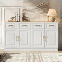 Merax Sideboard Anrichte Buffetschrank im Landhausstil (1 St), Kommode mit 4 Türen, 4 Schubladen, verstellbaren Regalen & Stauraum