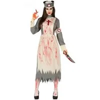 Fiestas Guirca Kostüm Zombie-Krankenschwesterkostüm Retro Halloween-Kostüm weiss-grau-rot