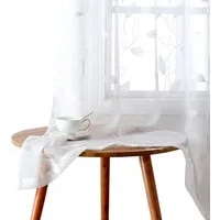 Agger Vorhang Leinen Voile Vorhänge, halbtransparente Blumenvorhänge, Blätter-Stickerei Vorhänge, geeignet für Schlafzimmer und Wohnzimmer