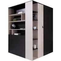 Lomadox Kleiderschrank PITTSBURGH-133 begehbar, 135x135cm, schwarz/Eiche/beige