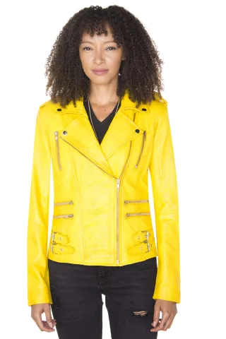 Damen Leder Vintage Brando Bikerjacke-Orlando