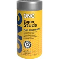 ONE Kondome Super Studs Packung mit, 12 St., genoppte Kondome für intensive Lust, vegan & ohne schädlichen Inhaltsstoffe