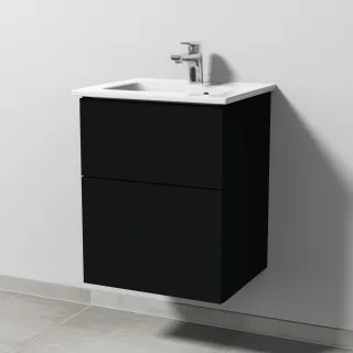 Sanipa 3way Keramik-Set Venticello Keramik-Waschtisch und Unterbau mit 2 Auszügen, Schwarz-Matt SF32008