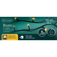 Lumineo LED-Lichterkette Lumineo Lichterkette BASIC 40 LED 3 m klassisch warm, schwarzes Kabel, Indoor/Outdoor, dimmbar, 8h-Timer, + 5 m Zuleitung