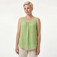 OriginalYou Trägertop Damen Sommer Top Leinenoptik blickdichtes Oberteil mit Innentop Größen von 36 bis 48, Unifarben, Rundhals