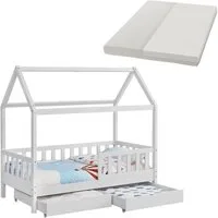 Juskys Kinderbett Marli, 80x160 cm, 3 - 10 Jahre, Rausfallschutz, Bettkasten, inkl. Matratze