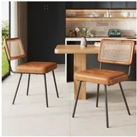 Flieks Esszimmerstuhl (Set, 2 St), 2er Set Rattanstühle Polsterstühle Wohnzimmer Kunstleder, Metallbeine